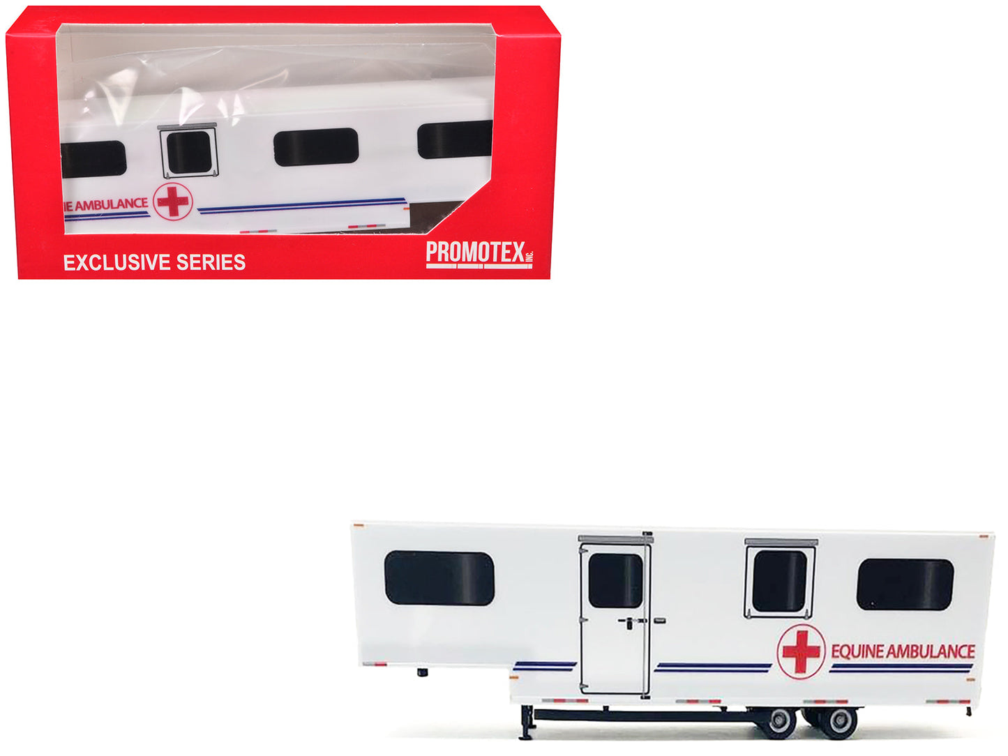 Equine Ambulance Trailer White with Blue Stripes 1/87 (HO) Plastic Model