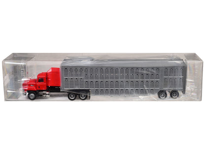 Mack CH 613 with Sleeper Cab Red with Silver Livestock Trailer 1/87 (HO) Plastic Model Car
