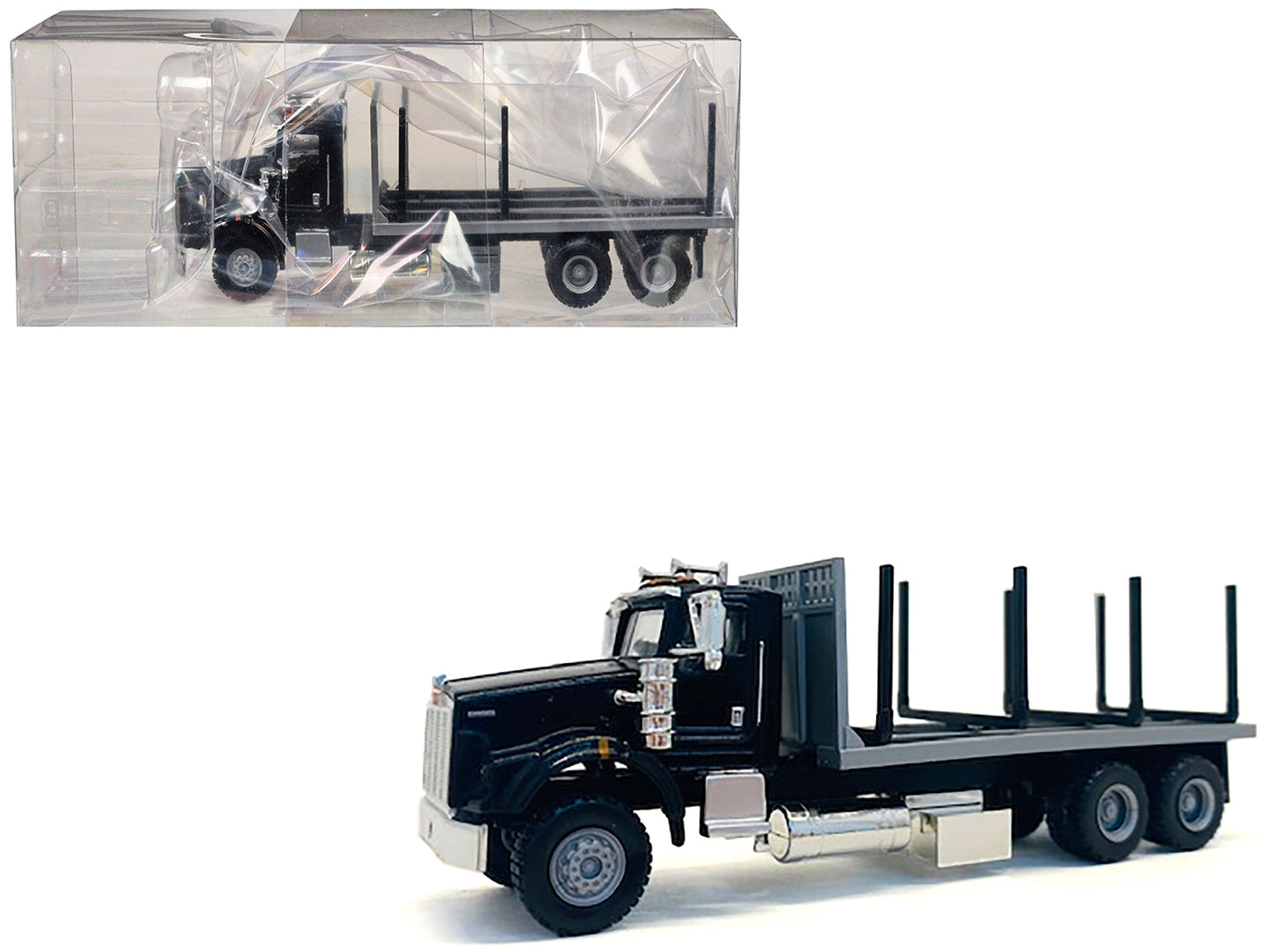 Kenworth T800 Stake Bed Truck Black 1/87 (HO) Plastic Model Car