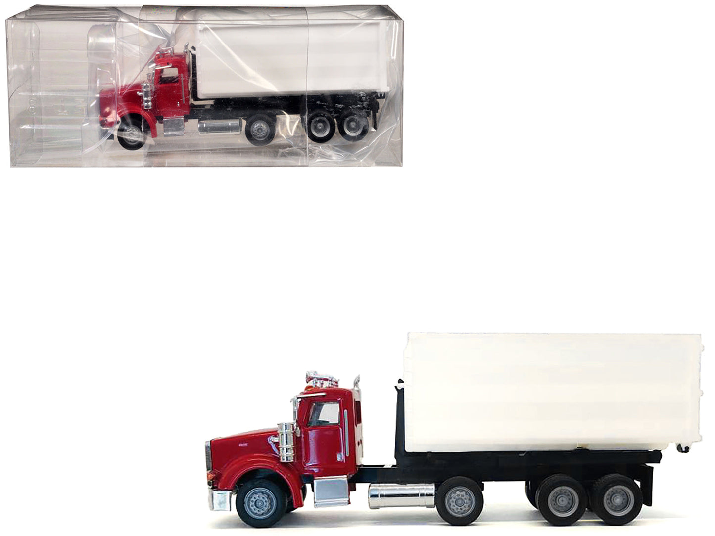 Peterbilt 367 Roll-Off Dump Truck Red with White Box 1/87 (HO) Plastic Model Car