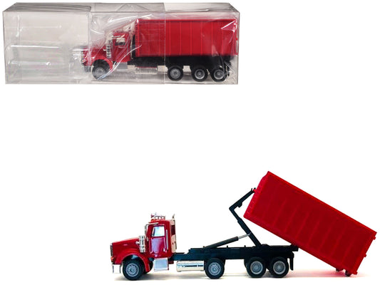 Peterbilt 367 Roll-Off Dump Truck Red with Red Box 1/87 (HO) Plastic Model Car