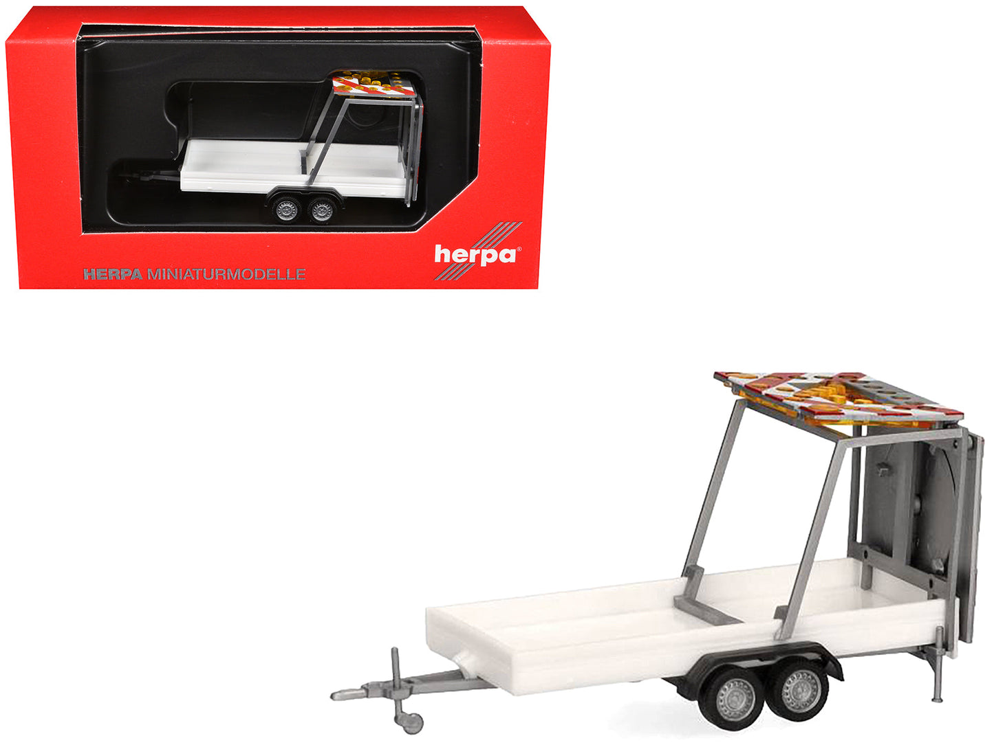 Road Maintenance Trailer White with Striped Top 1/87 (HO) Plastic Model