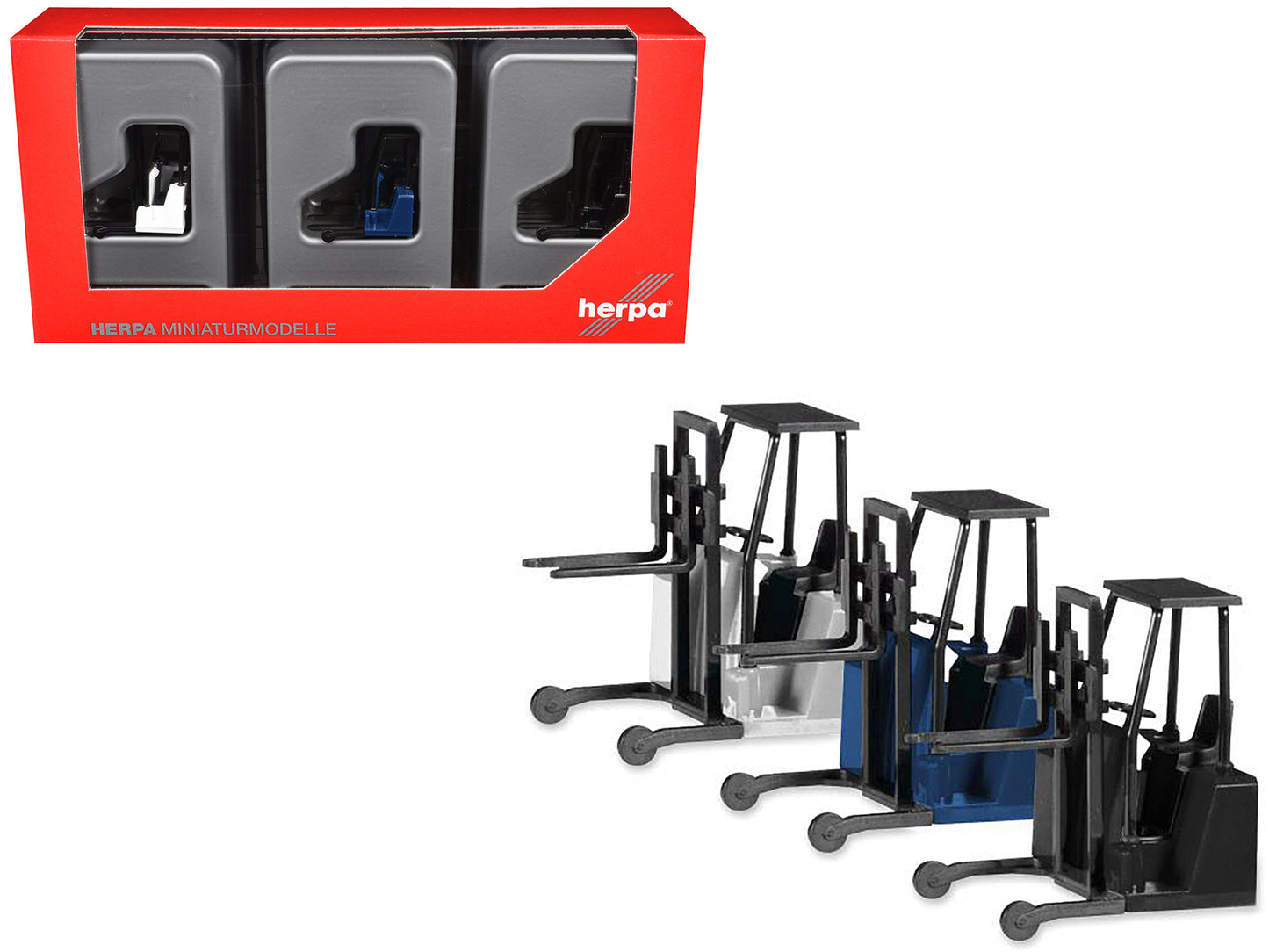 Forklifts with Trailer Bumper 3 Piece Set 1/87 (HO) Plastic Models