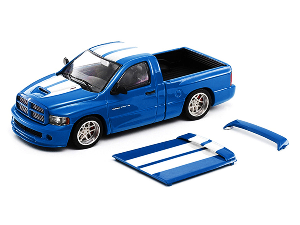 2003 Dodge Ram SRT-10 Pickup Truck Electric Blue Metallic with White Stripes 1/64 Diecast Model Car