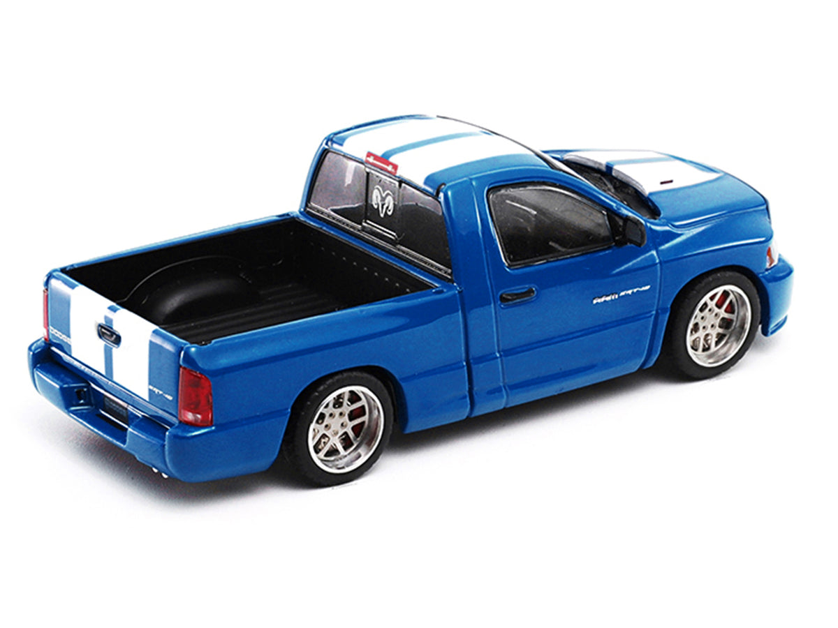2003 Dodge Ram SRT-10 Pickup Truck Electric Blue Metallic with White Stripes 1/64 Diecast Model Car