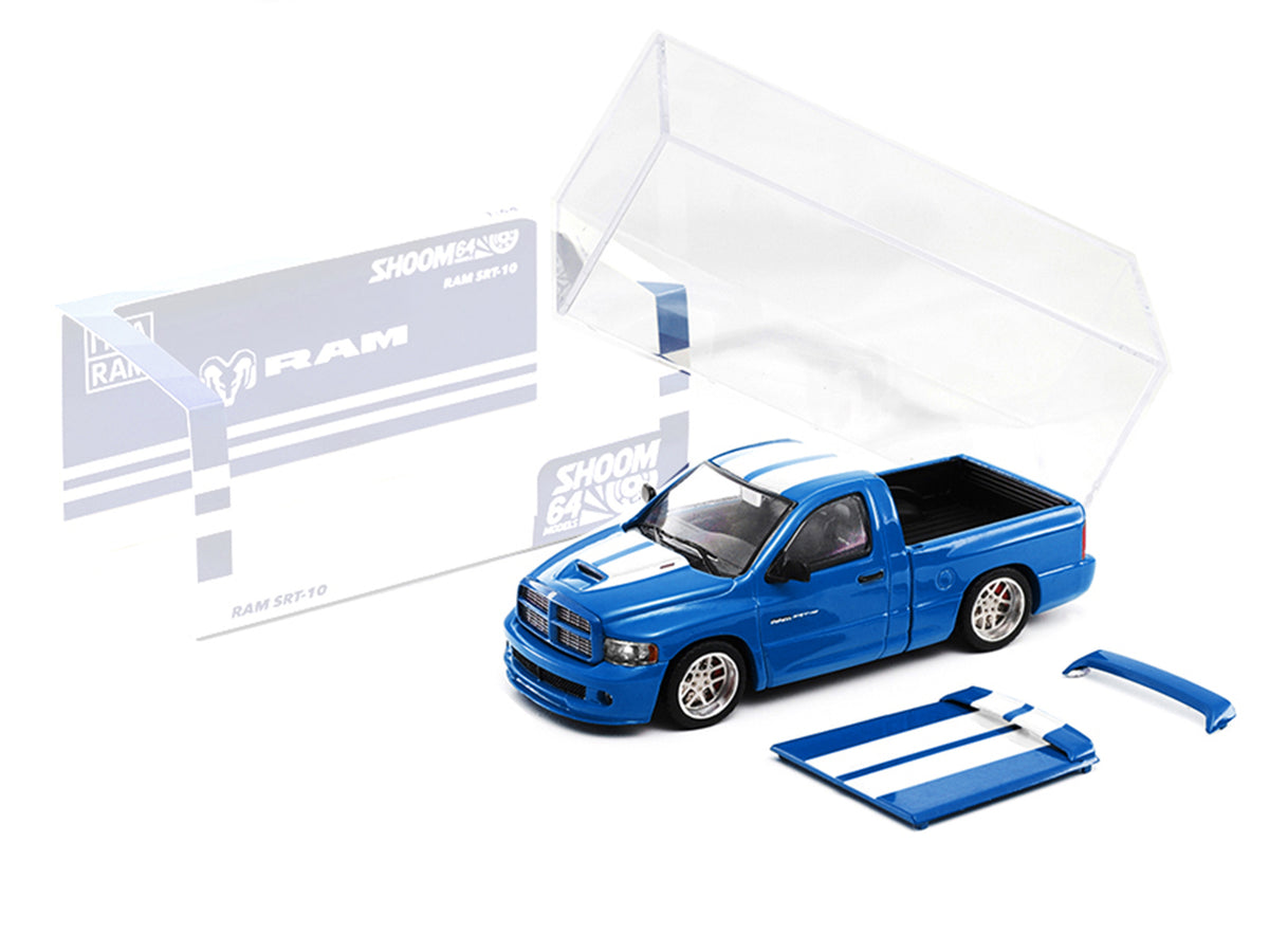 2003 Dodge Ram SRT-10 Pickup Truck Electric Blue Metallic with White Stripes 1/64 Diecast Model Car