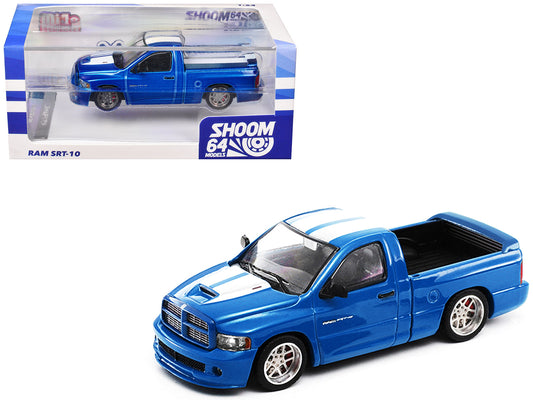2003 Dodge Ram SRT-10 Pickup Truck Electric Blue Metallic with White Stripes 1/64 Diecast Model Car