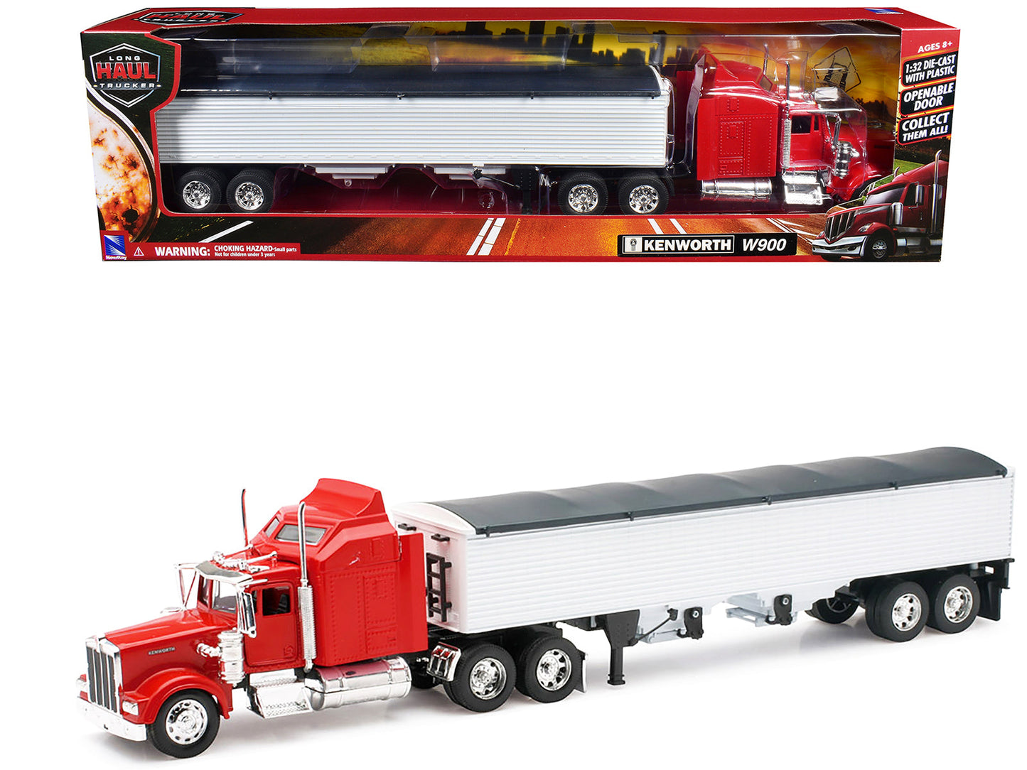 Kenworth W900 Grain Truck Red and White "Long Haul Truckers" Series 1/32 Diecast Model