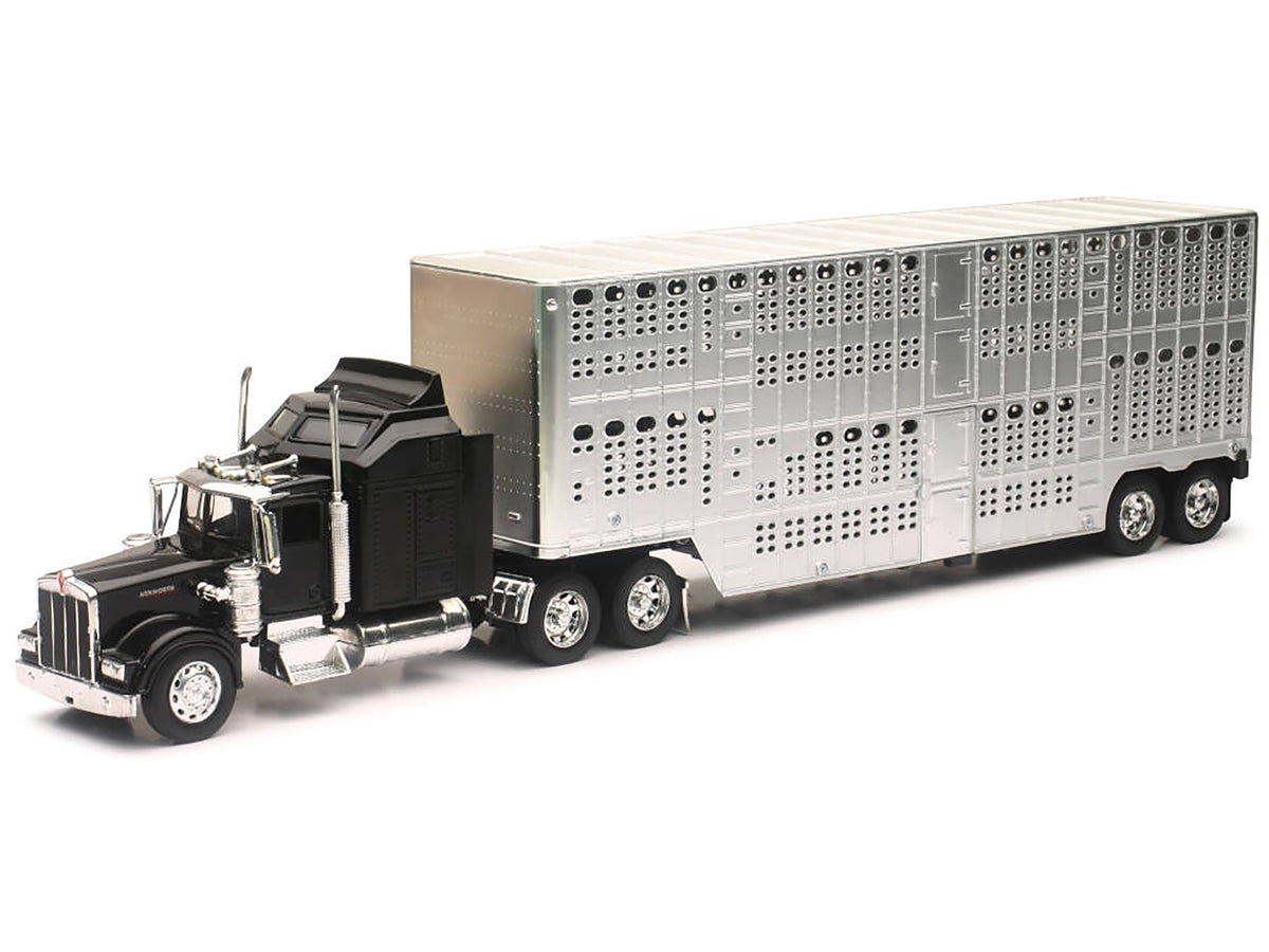 Kenworth W900 Truck Black with Pot Belly Livestock Chrome "Long Haul Truckers" Series 1/32 Diecast Model