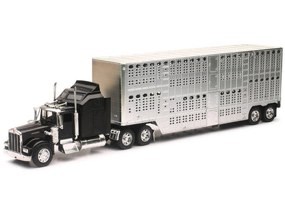 Kenworth W900 Truck Black with Pot Belly Livestock Chrome "Long Haul Truckers" Series 1/32 Diecast Model