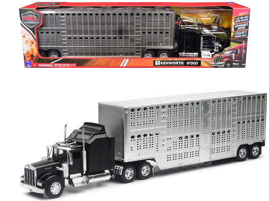 Kenworth W900 Truck Black with Pot Belly Livestock Chrome "Long Haul Truckers" Series 1/32 Diecast Model