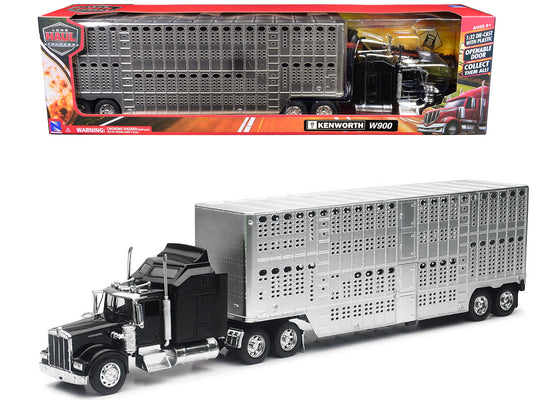 Kenworth W900 Truck Black with Pot Belly Livestock Chrome "Long Haul Truckers" Series 1/32 Diecast Model