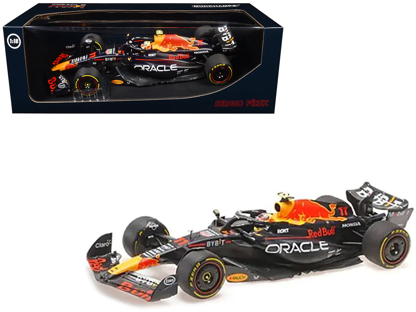 Red Bull Racing RB19 #11 Sergio Perez "Oracle" 2nd Place F1 Formula One "Italian GP" (2023) with Driver Limited Edition to 108 pieces Worldwide 1/18 Diecast Model Car