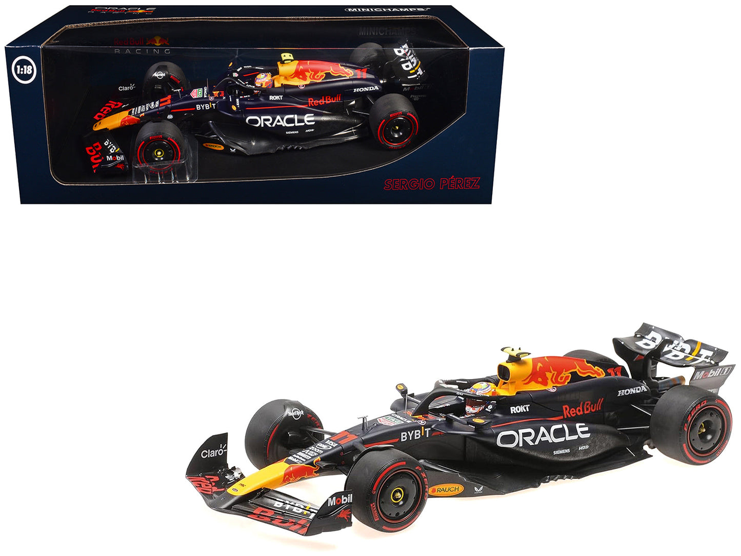 Red Bull Racing RB20 #11 Sergio Perez "Oracle" 2nd Place F1 Formula One "Bahrain GP" (2024) with Driver Limited Edition to 180 pieces Worldwide 1/18 Diecast Model Car