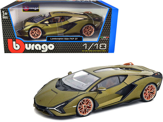 Lamborghini Sian FKP 37 Matt Green Metallic with Copper Wheels 1/18 Diecast Model Car