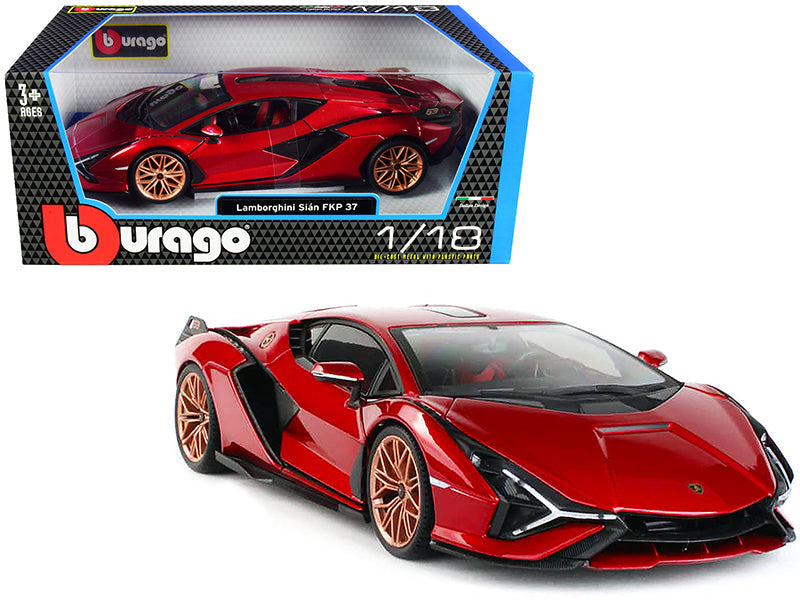 Lamborghini Sian FKP 37 Red with Copper Wheels 1/18 Diecast Model Car