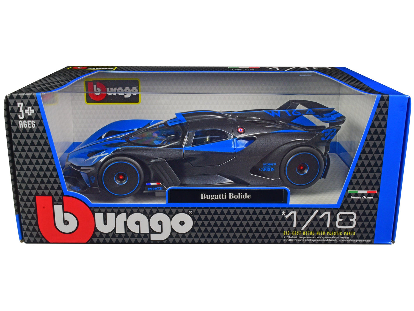 Bugatti Bolide Blue and Carbon Gray 1/18 Diecast Model Car