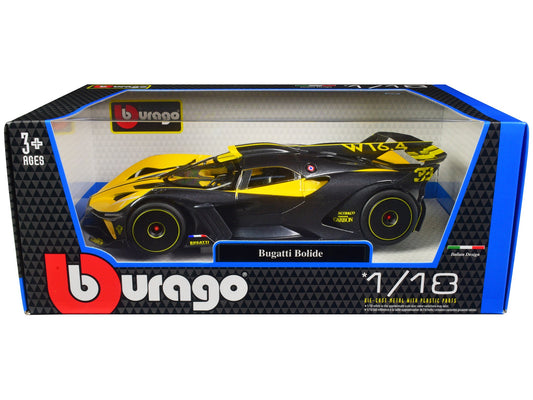 Bugatti Bolide Yellow and Carbon Gray 1/18 Diecast Model Car