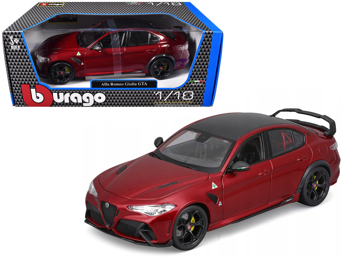 Alfa Romeo Giulia GTA Red Metallic with Carbon Top 1/18 Diecast Model Car