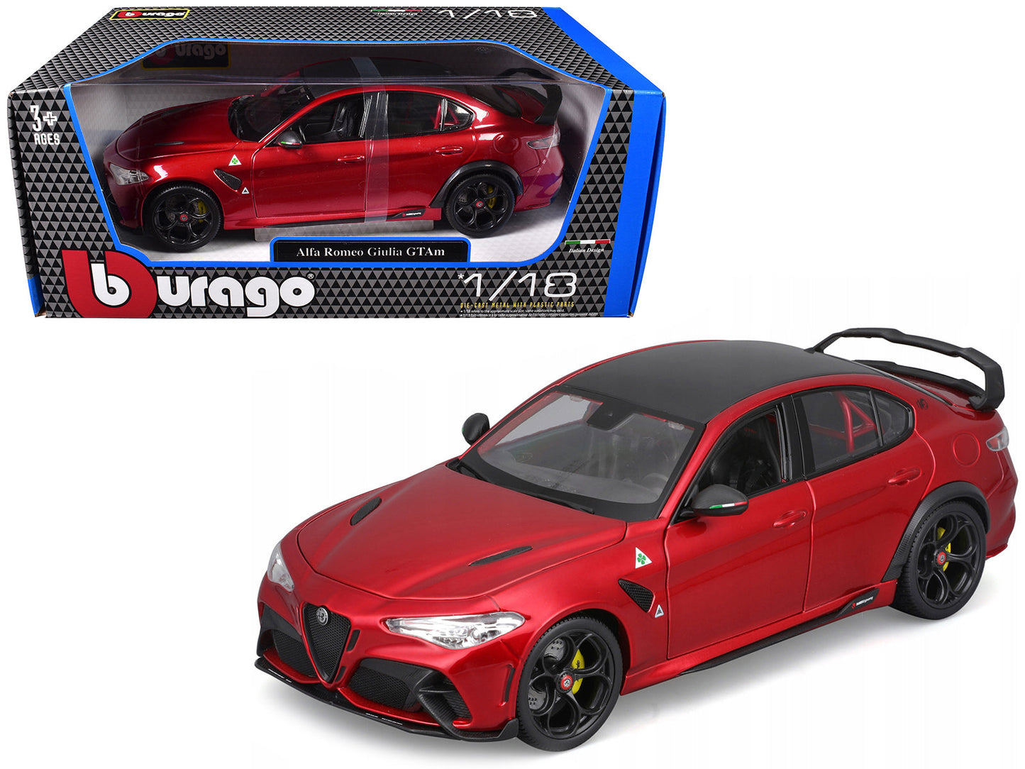 Alfa Romeo Giulia GTAm Red Metallic with Carbon Top 1/18 Diecast Model Car