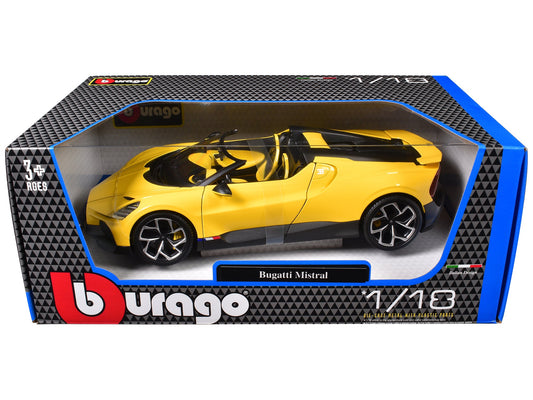 Bugatti Mistral Yellow with Carbon Accents 1/18 Diecast Model Car