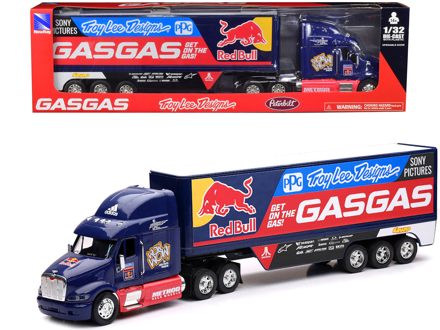 Peterbilt 387 Truck Dark Blue "Red Bull - Troy Lee Designs - GASGAS" 1/32 Diecast Model