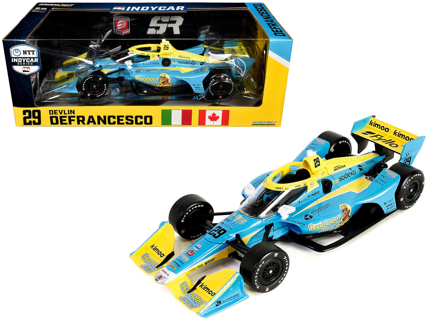 Dallara IndyCar #29 Devlin DeFrancesco "WOOOOO Energy" Andretti Steinbrenner Autosport (Road Course Configuration) "NTT IndyCar Series" (2023) 1/18 Diecast Model Car