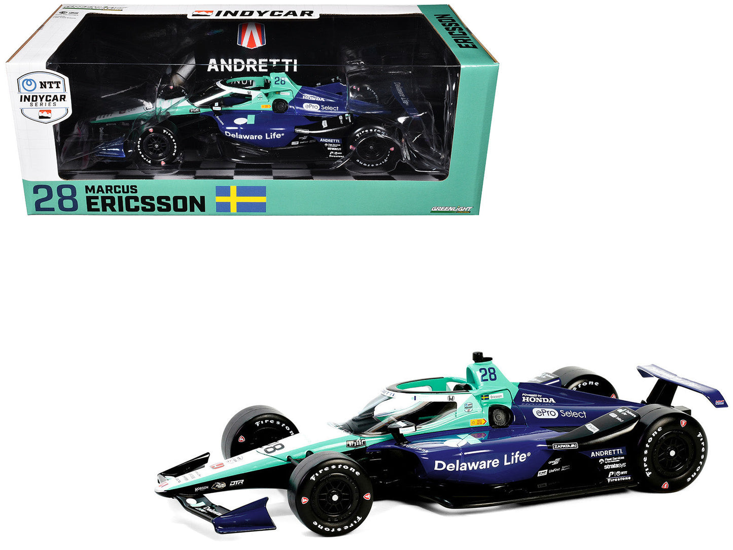 Dallara IndyCar #28 Marcus Ericsson "Delaware Life" Andretti Autosport "NTT IndyCar Series" (2024) 1/18 Diecast Model Car