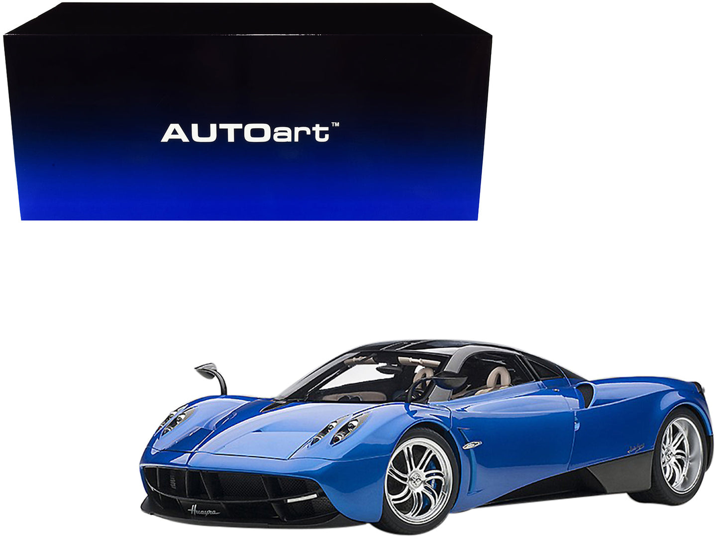 Pagani Huayra Metallic Blue with Black Top and Silver Wheels 1/12 Model Car