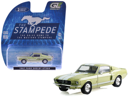 1967 Ford Shelby GT500 Lime Gold Metallic with White Stripes "Stampede" Series 2 1/64 Diecast Model Car