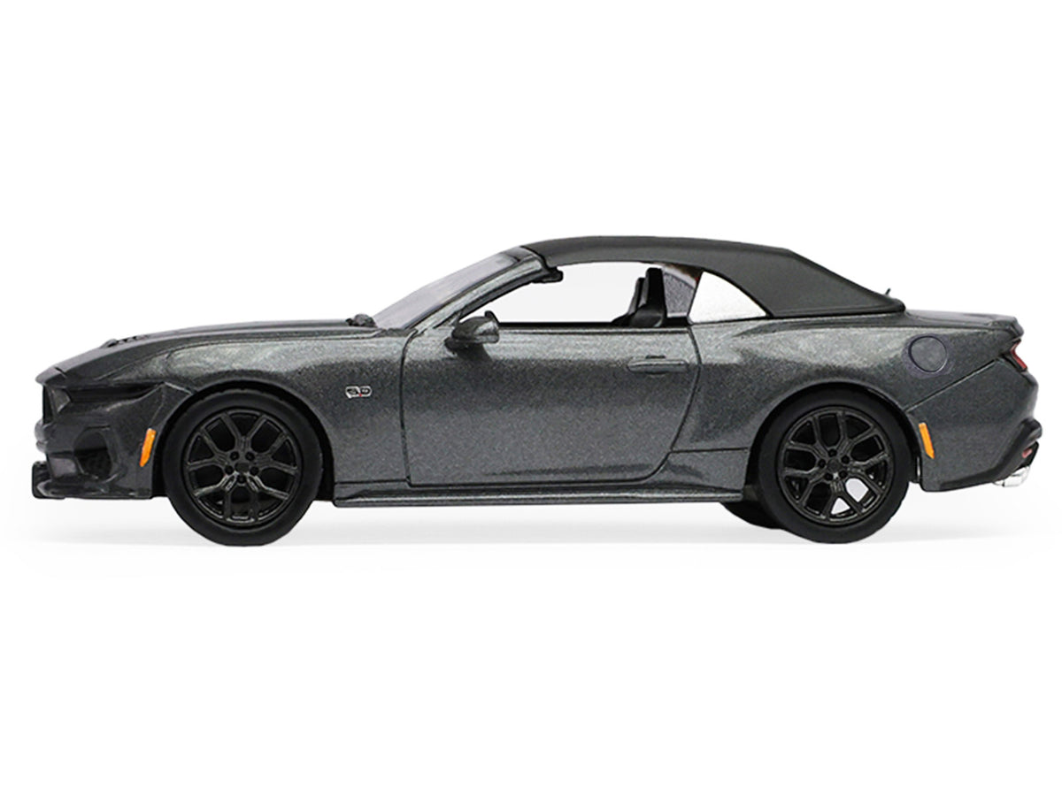 2024 Ford Mustang GT 5.0 Convertible Dark Matter Gray Metallic with Black Soft Top "Stampede" Series 2 1/64 Diecast Model Car