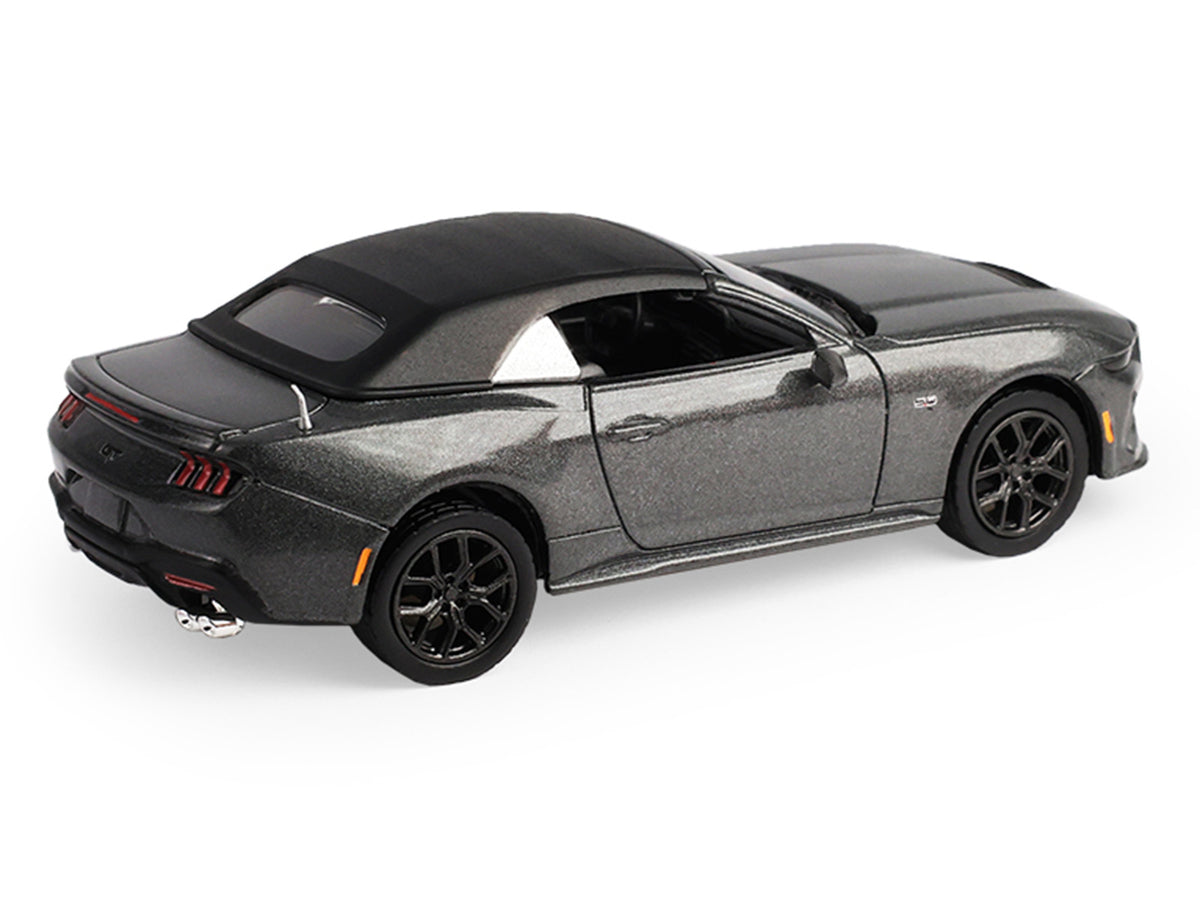 2024 Ford Mustang GT 5.0 Convertible Dark Matter Gray Metallic with Black Soft Top "Stampede" Series 2 1/64 Diecast Model Car
