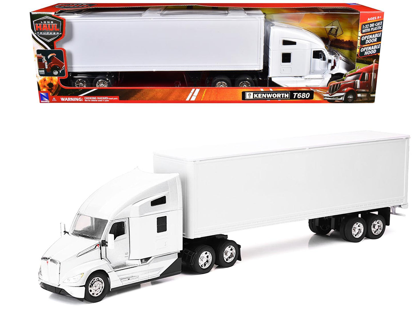 Kenworth T680 Truck White with Dry Van Trailer White "Long Haul Trucker" Series 1/32 Diecast Model