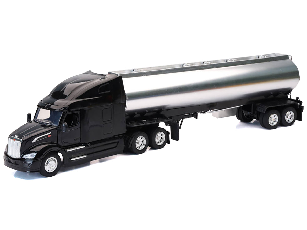 Peterbilt 579 Truck Black with Tanker Trailer Silver "Long Haul Truckers" Series 1/32 Diecast Model