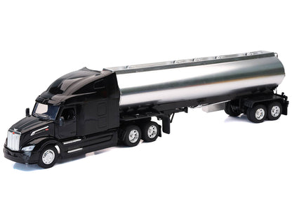 Peterbilt 579 Truck Black with Tanker Trailer Silver "Long Haul Truckers" Series 1/32 Diecast Model