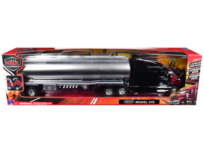 Peterbilt 579 Truck Black with Tanker Trailer Silver "Long Haul Truckers" Series 1/32 Diecast Model