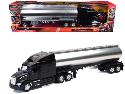 Peterbilt 579 Truck Black with Tanker Trailer Silver "Long Haul Truckers" Series 1/32 Diecast Model