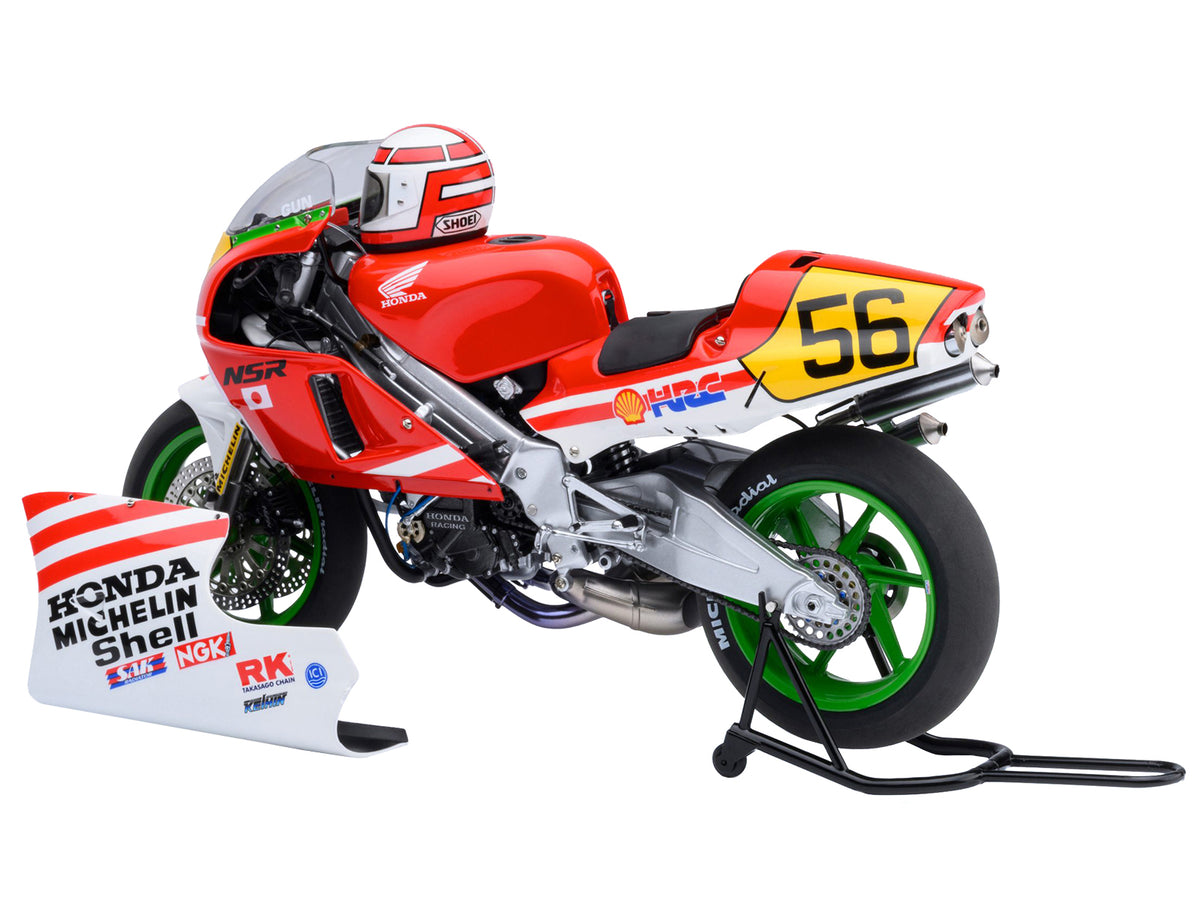 Honda NSR500 WGP500 Motorcycle #56 Red and White with Helmet "Baribari Legend" (1986) OVA 1/12 Model