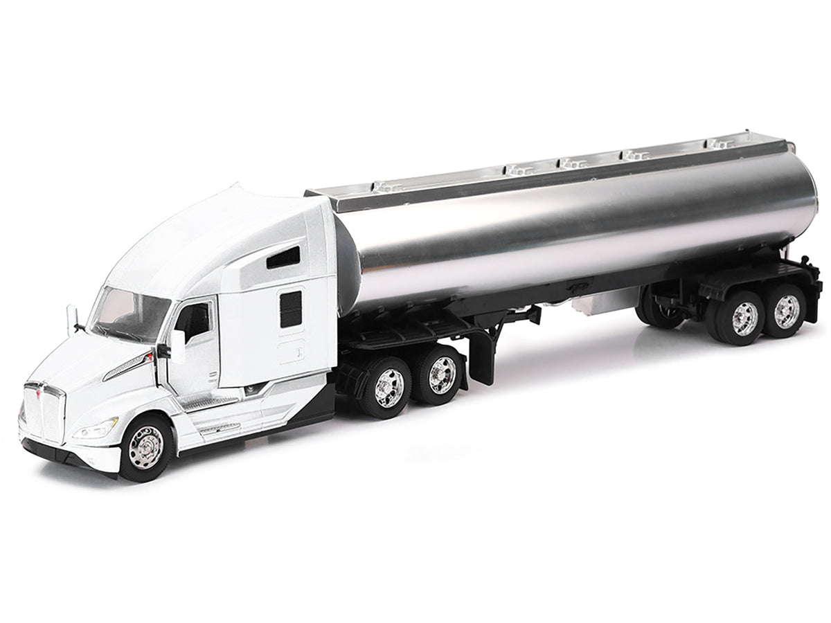 Kenworth T680 Truck White with Oil Tanker Trailer Chrome "Long Haul Trucker" Series 1/32 Diecast Model