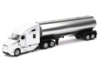 Kenworth T680 Truck White with Oil Tanker Trailer Chrome "Long Haul Trucker" Series 1/32 Diecast Model