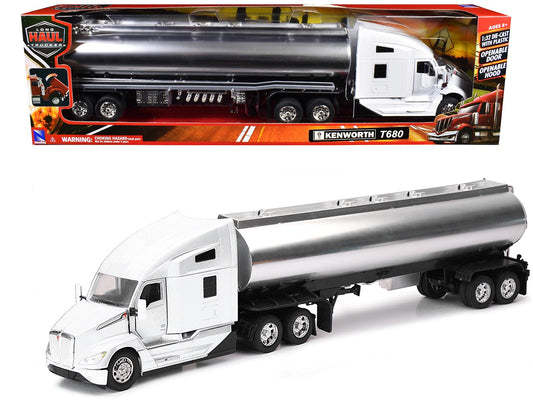 Kenworth T680 Truck White with Oil Tanker Trailer Chrome "Long Haul Trucker" Series 1/32 Diecast Model