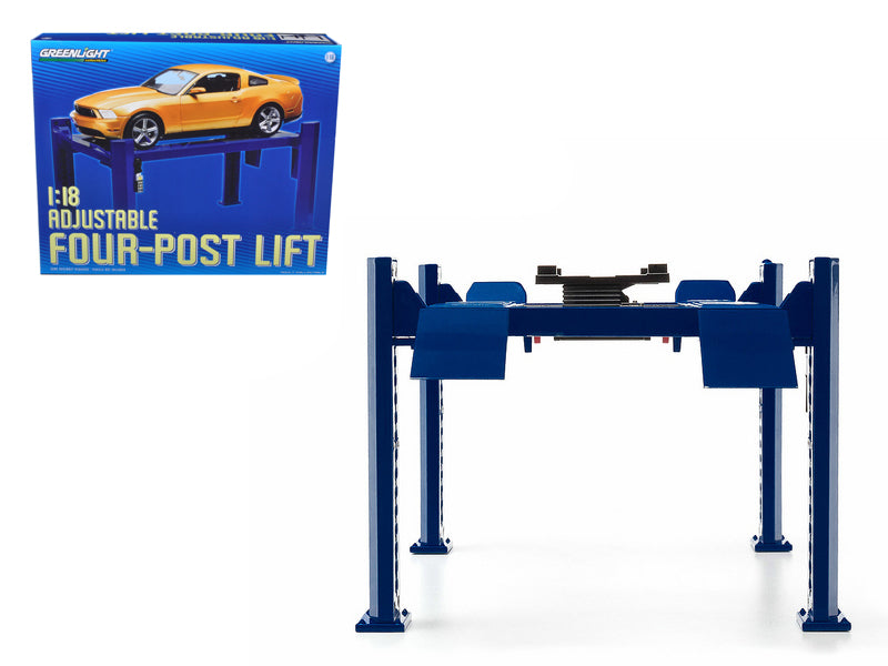 Adjustable Four Post Lift Blue for 1/18 Scale Diecast Model Cars