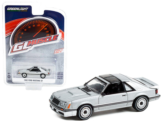 1982 Ford Mustang GT 5.0 Silver Metallic with Black Stripes "Greenlight Muscle" Series 26 1/64 Diecast Model Car