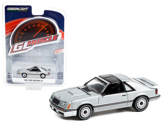 1982 Ford Mustang GT 5.0 Silver Metallic with Black Stripes "Greenlight Muscle" Series 26 1/64 Diecast Model Car