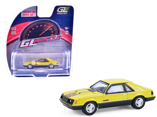1979 Ford Mustang Cobra Fastback Bright Yellow with Cobra Good Graphics "GreenLight Muscle" Series 30 1/64 Diecast Model Car