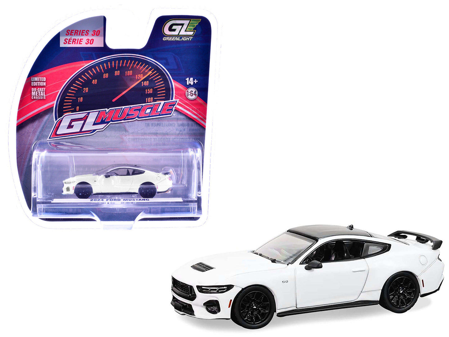 2024 Ford Mustang Oxford White with Black Top "GreenLight Muscle" Series 30 1/64 Diecast Model Car