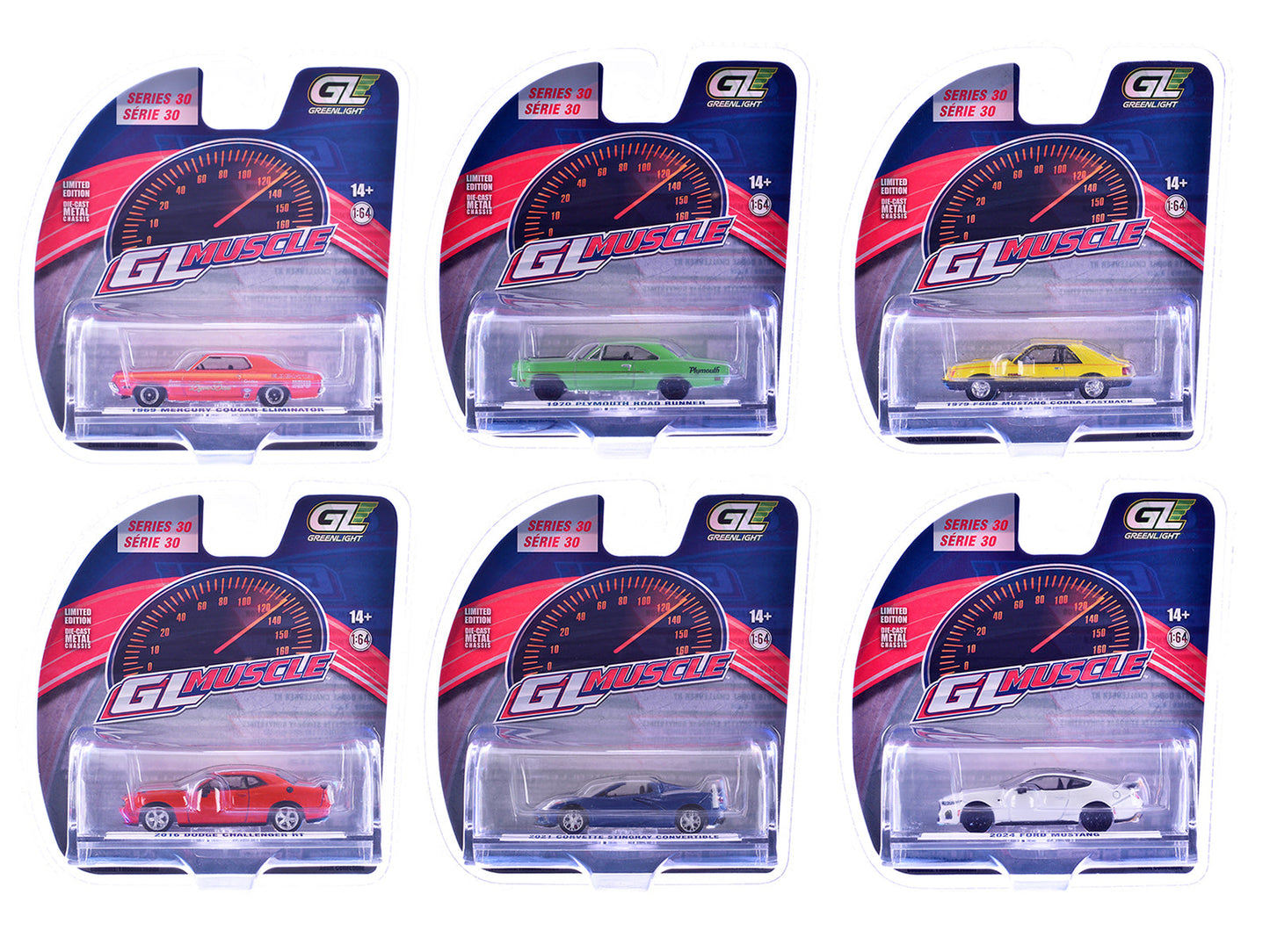 "GreenLight Muscle" Series 30 Set of 6 pieces 1/64 Diecast Model Cars