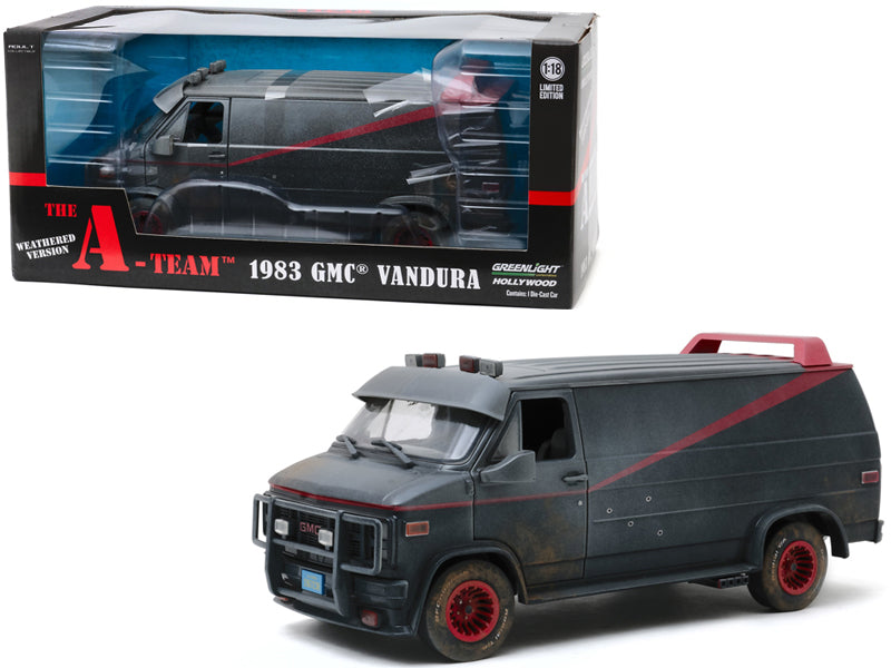 1983 GMC Vandura Black Weathered Version with Bullet Holes "The A-Team" (1983-1987) TV Series 1/18 Diecast Model Car