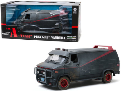 1983 GMC Vandura Black Weathered Version with Bullet Holes "The A-Team" (1983-1987) TV Series 1/18 Diecast Model Car