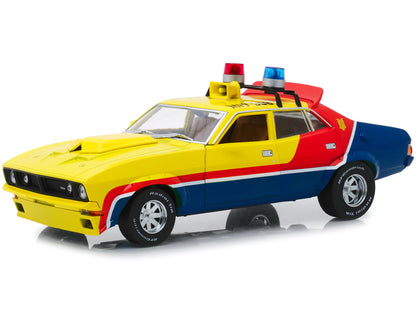1974 Ford Falcon XB 4-Door Sedan RHD (Right Hand Drive) Yellow and Blue with Red Stripes "MFP 508" "First of the V8 Interceptors" (1979) Movie 1/18 Diecast Model Car